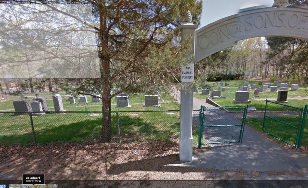 The entrance to the Temple Emanuel cemetery in Shelton
